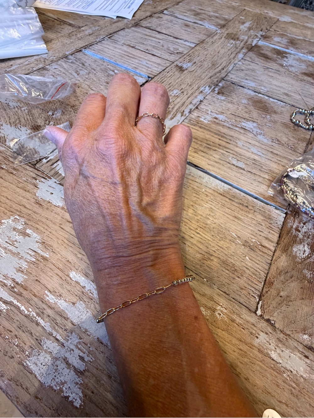 Delicate Gold plaChain Bracelet - Feminine Link Design with matching ring size 9